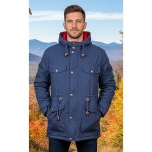 Vintage Towne London Fog Men's Hooded Parka Coat Jacket Size S‎ Navy Blue Y2K